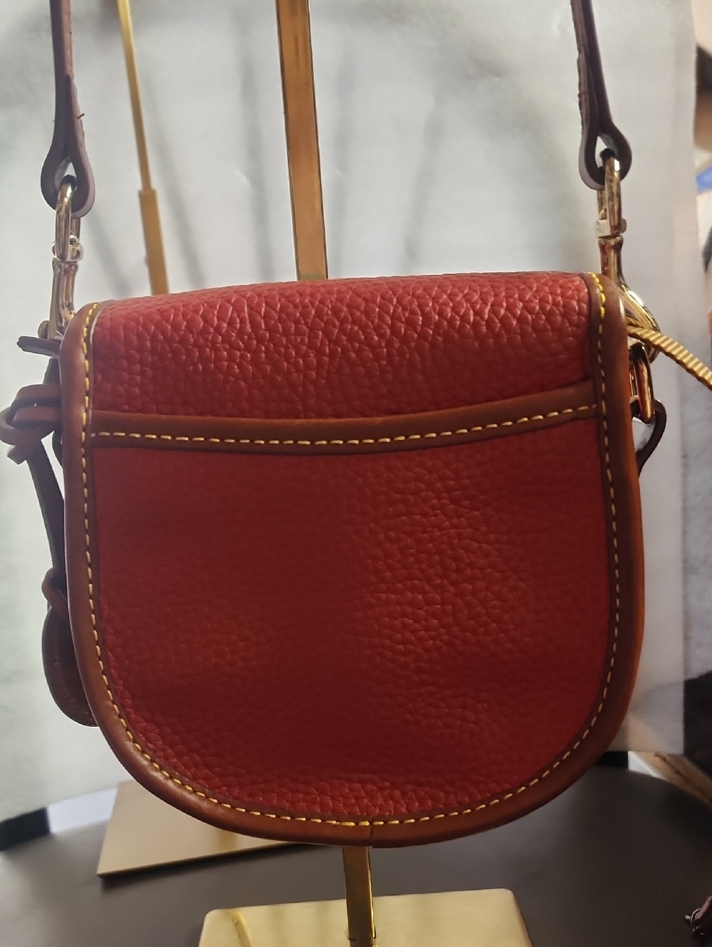 Dooney & Bourke Red Pebbled Leather Crossbody Saddle Bag Like New - Picture 7 of 16